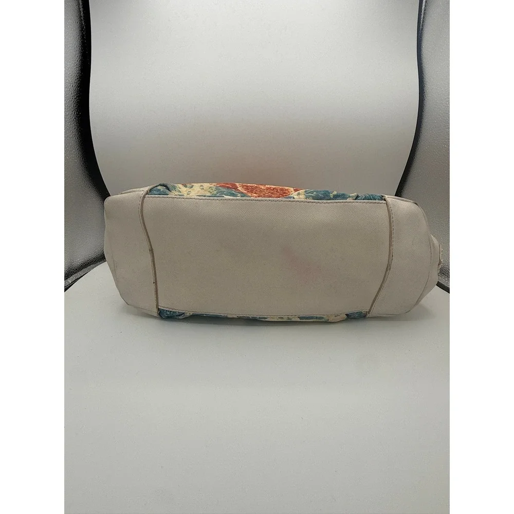 Floral Canvas Satchel Handbag Orange Blue Abstract Print Faux Leather Trim‎